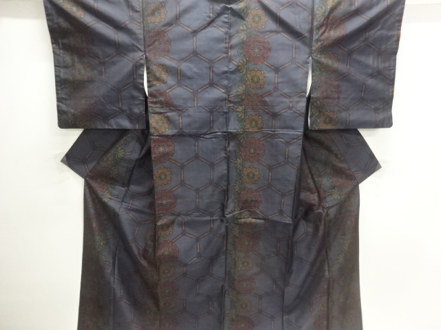 JAPANESE KIMONO / DORO OSHIMA TSUMUGI / WOVEN KIKKO PATTERN